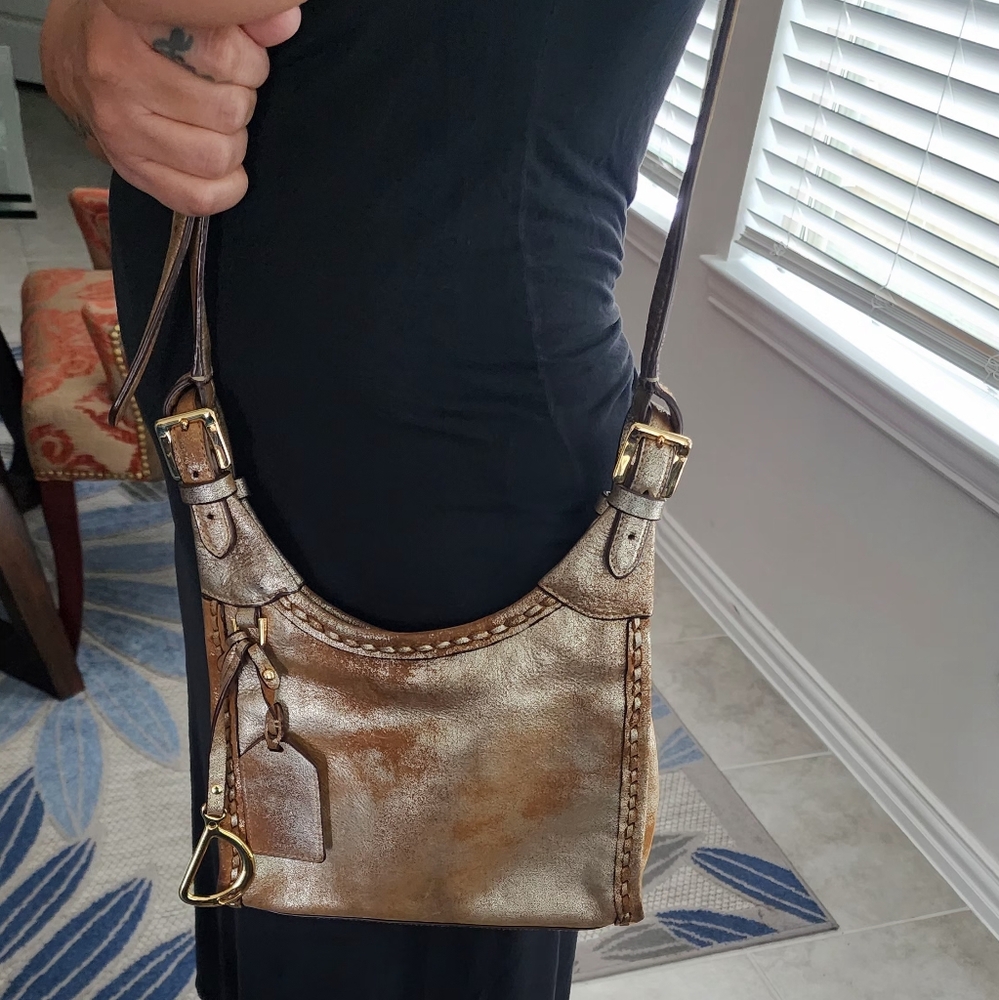 Ralph Lauren Distressed Gold Leather Shoulder Bag